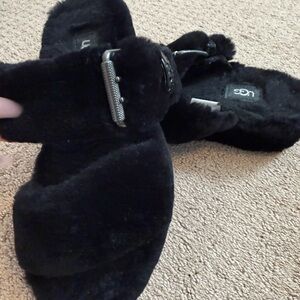 UGG Women's Black Plush Slippers